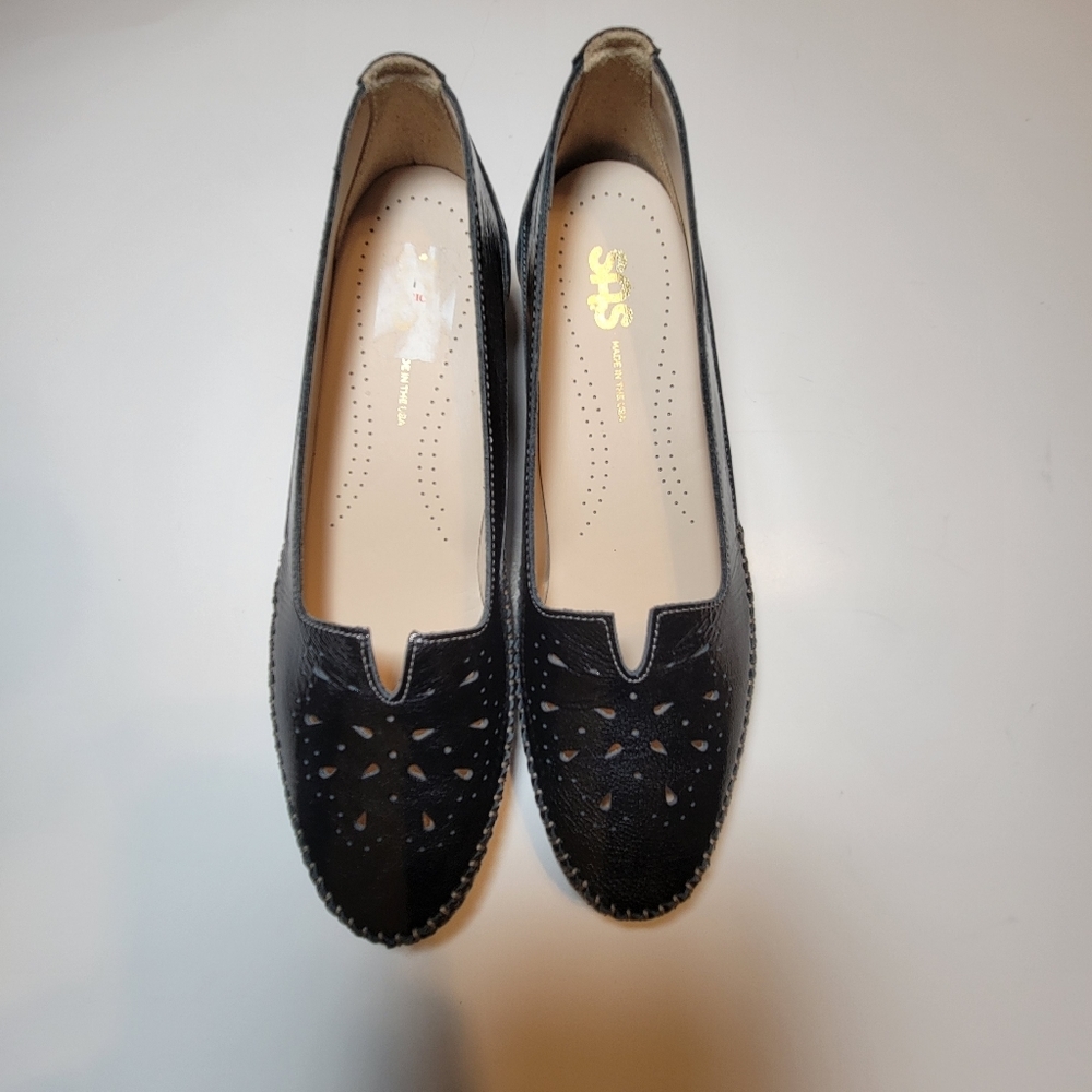 SAS Womens Black Sonyo Slip on low heel patent leather made in the USA Size 8N